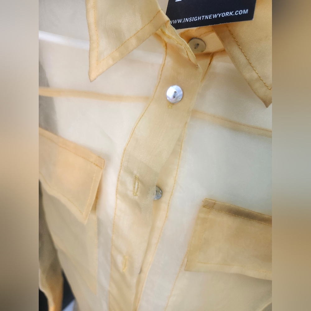 Insight Sheer Yellow Button-Up Blouse - Picture 3 of 4
